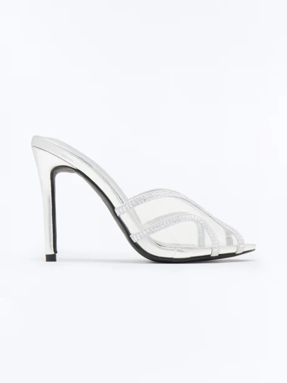 Silver Strappy High Heel Mule